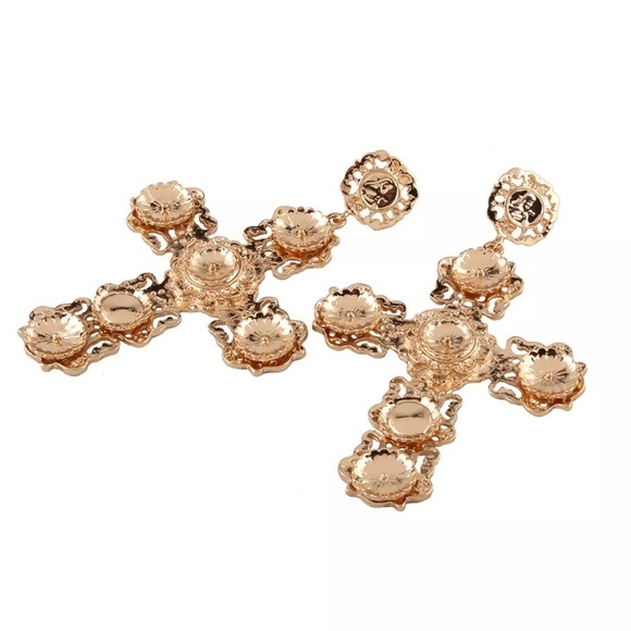 ✨GOLDEN CROSS✨GORGEOUS UNIQUE STUD EARRINGS✨NEW‎ - Picture 6 of 10